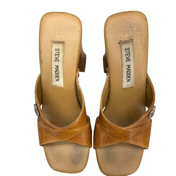 Steve Madden Vintage Y2k Chunky Wood Heel Platform Leather Slide Sandal Women 6B - Picture 6 of 10